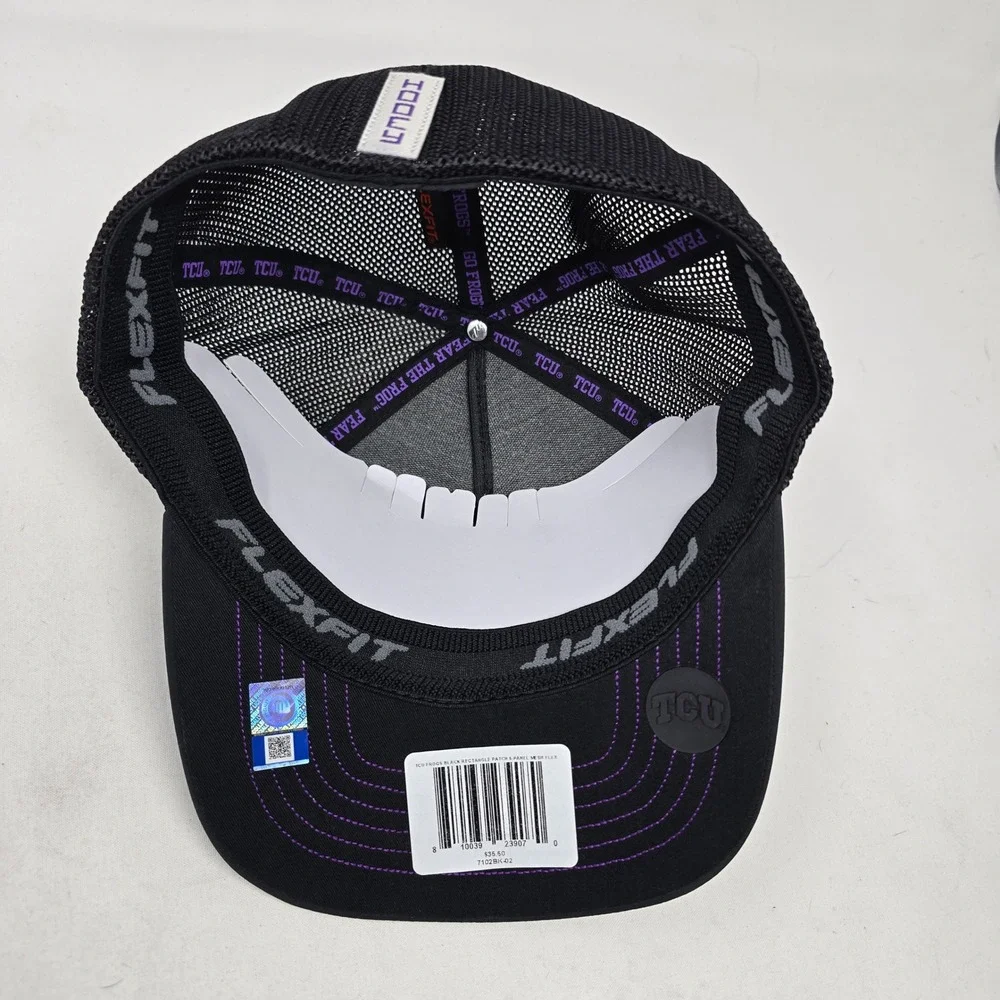 HOOEY TCU Horned Frogs Black 5 Panel Mesh Flex Hat‎ Baseball Cap L/XL